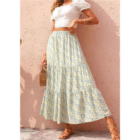 Women's High Waist Boho Floral Maxi Skirt 02 - Picture 1 of 5